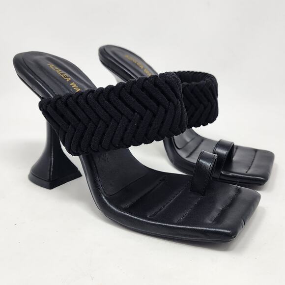 Azalea Wang Heels Women 7 Brady Black Braided Strap Square Heel Toe Post EUC - Picture 2 of 10